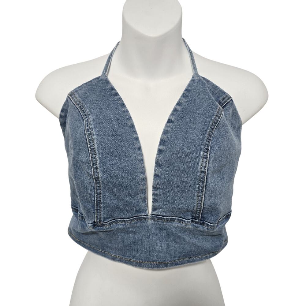 Shein Curve Denim Halter‎ Crop Top Size 3XL Open Back